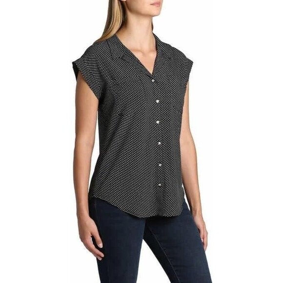 Jachs Girlfriend Women’s 2XL Black & White Polka Dot Heart Button Down Blouse - Picture 1 of 12